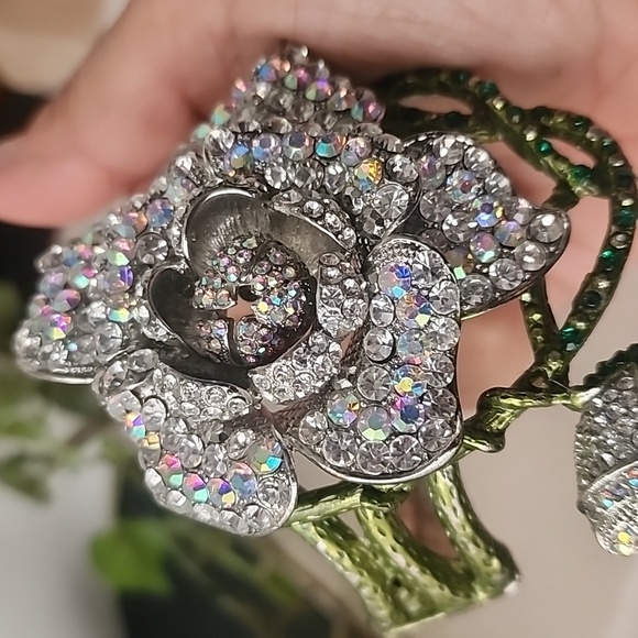 Statement Rose Flower Hinge / Clamper Crystal Bracelet - Picture 8 of 14